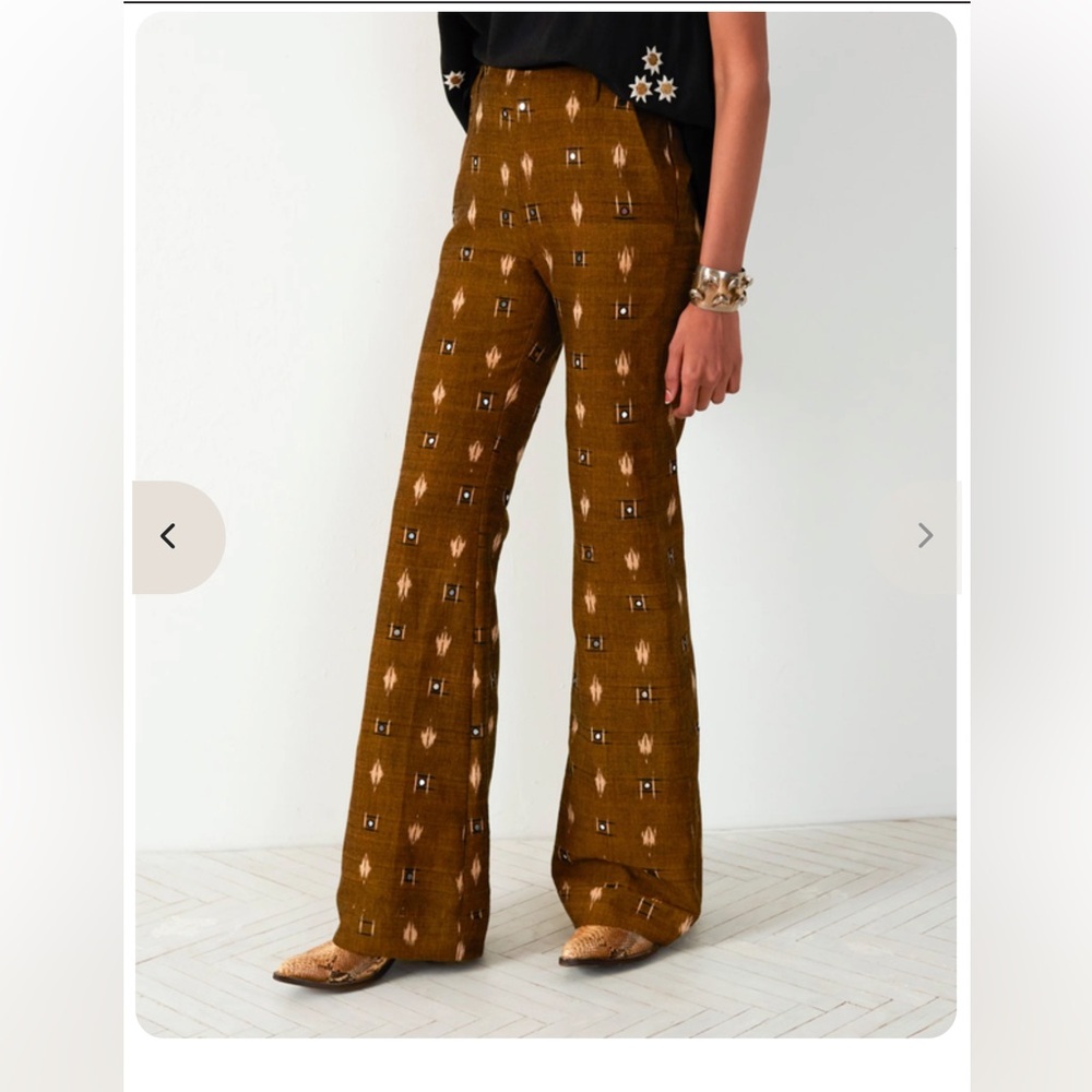 Alice of Bohemia Charlie Ikat Design Wide-Leg Printed Women’s Pants in Brown